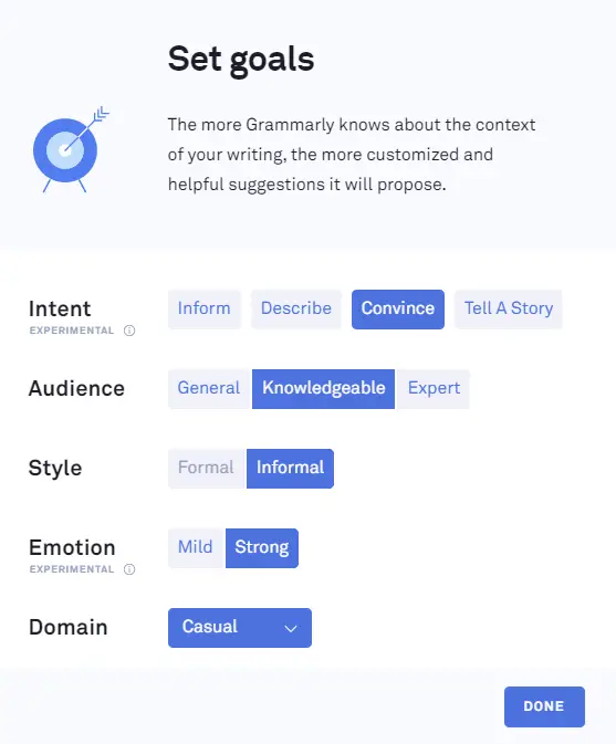 Writing tools online - Set your goals
